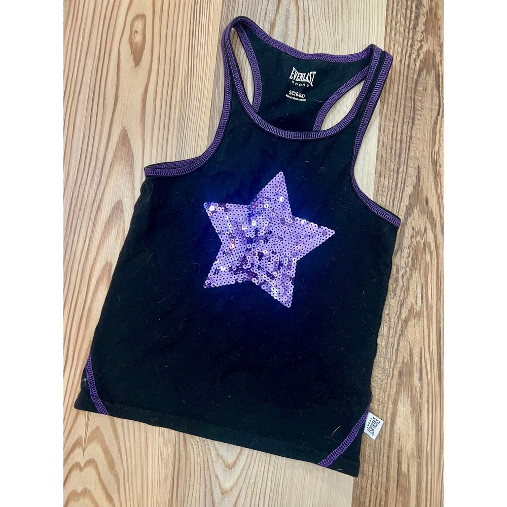 Everlast Sport Girls Racerback Tank Top Black Purple Sequin Star Size S 6/6X Gym